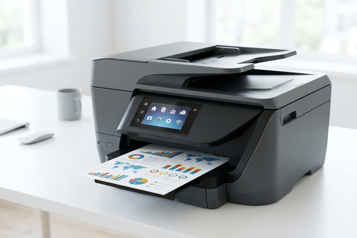 Printer setup on office desk